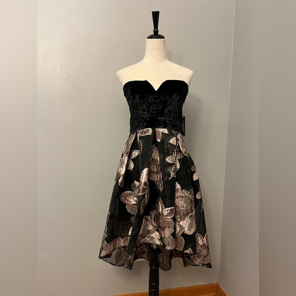 Venus Strapless High-low Mini Dress with Floral Tulle Overlay Size 10 worn once